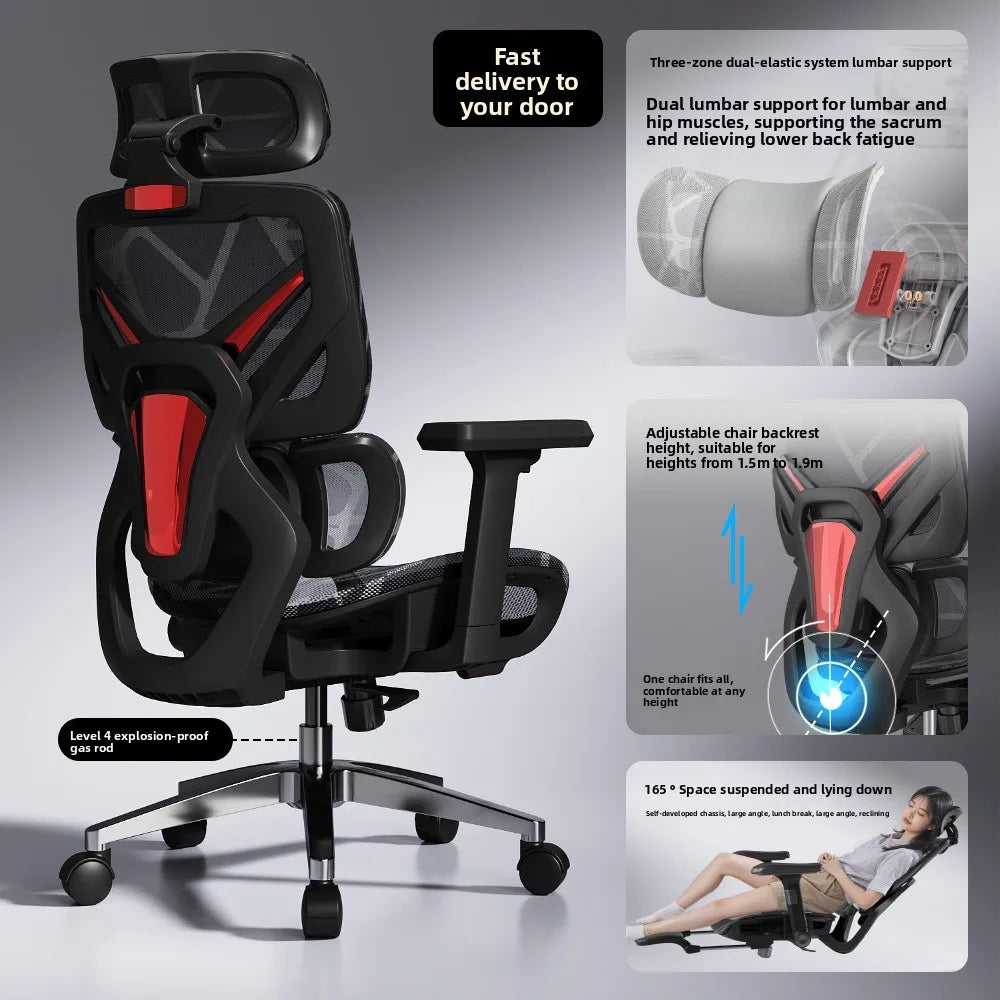 Chaise d'ordinateur ergonomique inclinable pour les jeux, assise longue, confortable pour les hommes, maison et café Internet