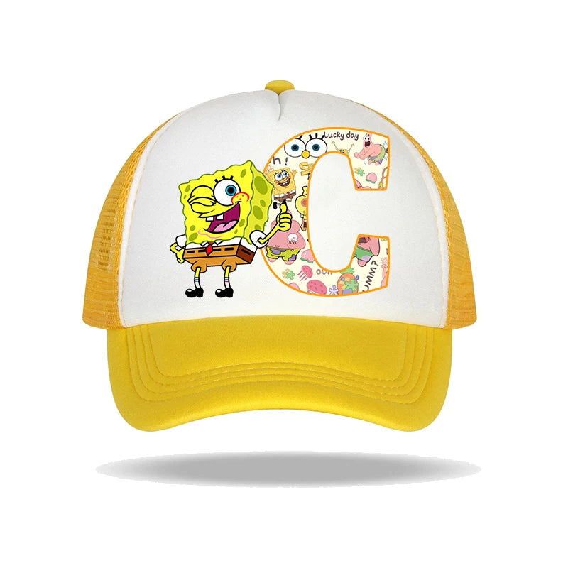 Καπέλο μπέιζμπολ SpongeBob SquarePants για παιδιά και ενήλικες με τυπωμένα γράμματα, καπέλα ηλίου, anime, καρτούν, ρυθμιζόμενα καπέλα με γείσο, καλοκαιρινό καπέλο για καθημερινή χρήση, νέο