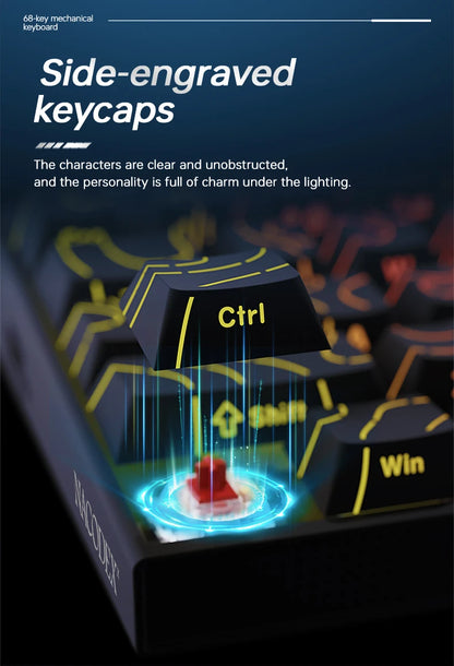 AJAZZ Mini 65% Gaming Mechanical Keyboard, 68 Keys with Red Switches, Compact Wired Office Keyboard, Stunning Lighting Effects, Self-Service Plug and Play, Supports Multiple Systems, Suitable for Gaming Mechanical Backlit Key