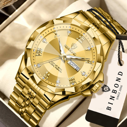 Orologio al quarzo da uomo BINBOND – Orologio da polso di lusso, luminescente e impermeabile, con indicazione del giorno della settimana e data automatica.