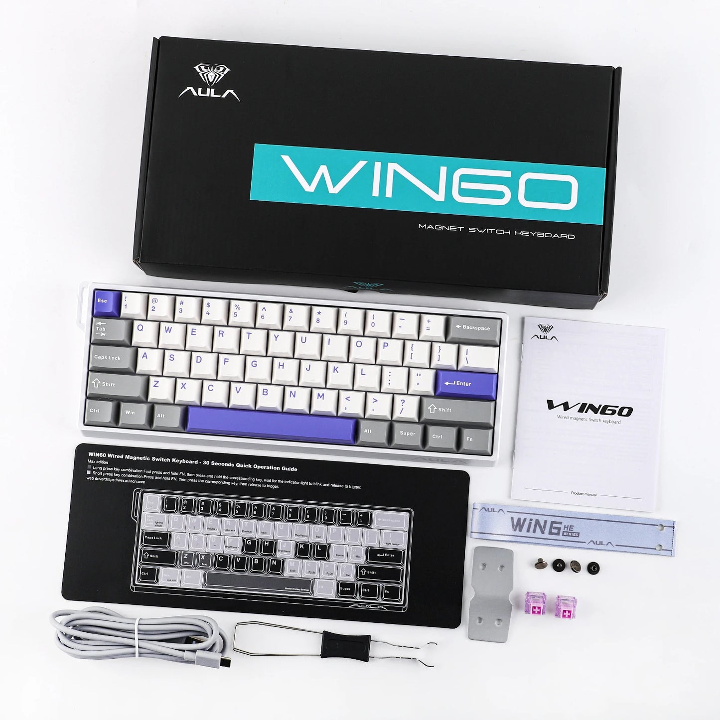 AULA WIN60 HE/WIN60 HE MAX 60% Tastiera meccanica cablata con struttura Tray-Mount hot-swap e switch magnetici Hall Effect