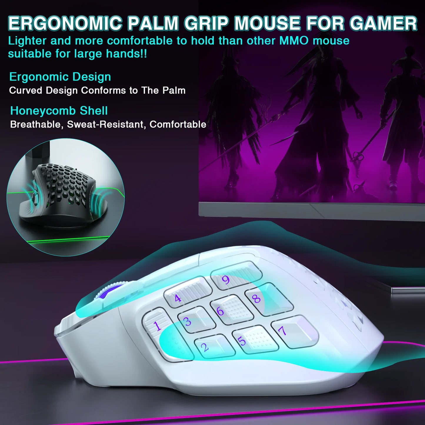 SOLAKAKA SM809 Pro Wireless MMO Gaming Mouse PAW3311 16 Side Buttons 24000 DPI RGB Honeycomb Programmable Macro Wireless Mouse