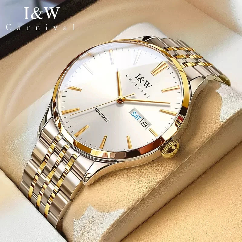 Carnival High-end Series I&W Brand Automatické mechanické hodinky Pánske vodotesné hodinky Oceľ 316L Safír Pánske hodinky na biznis