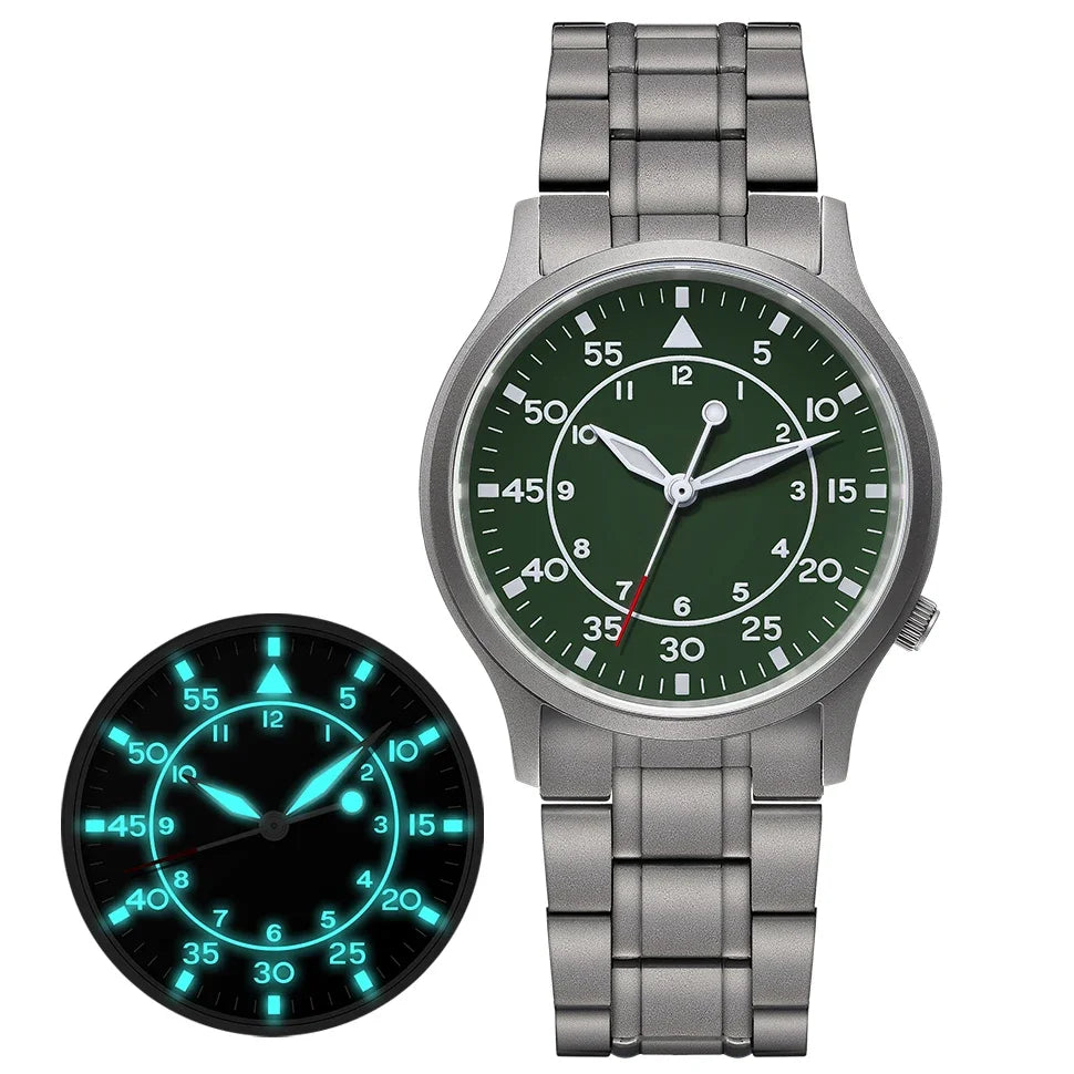 BERNY Titanium herenhorloge met kwartsmechanisme, AR-coating, saffierglas, modieus polshorloge, lichtgevend, VH31, ultradun polshorloge, waterdicht tot 5 ATM