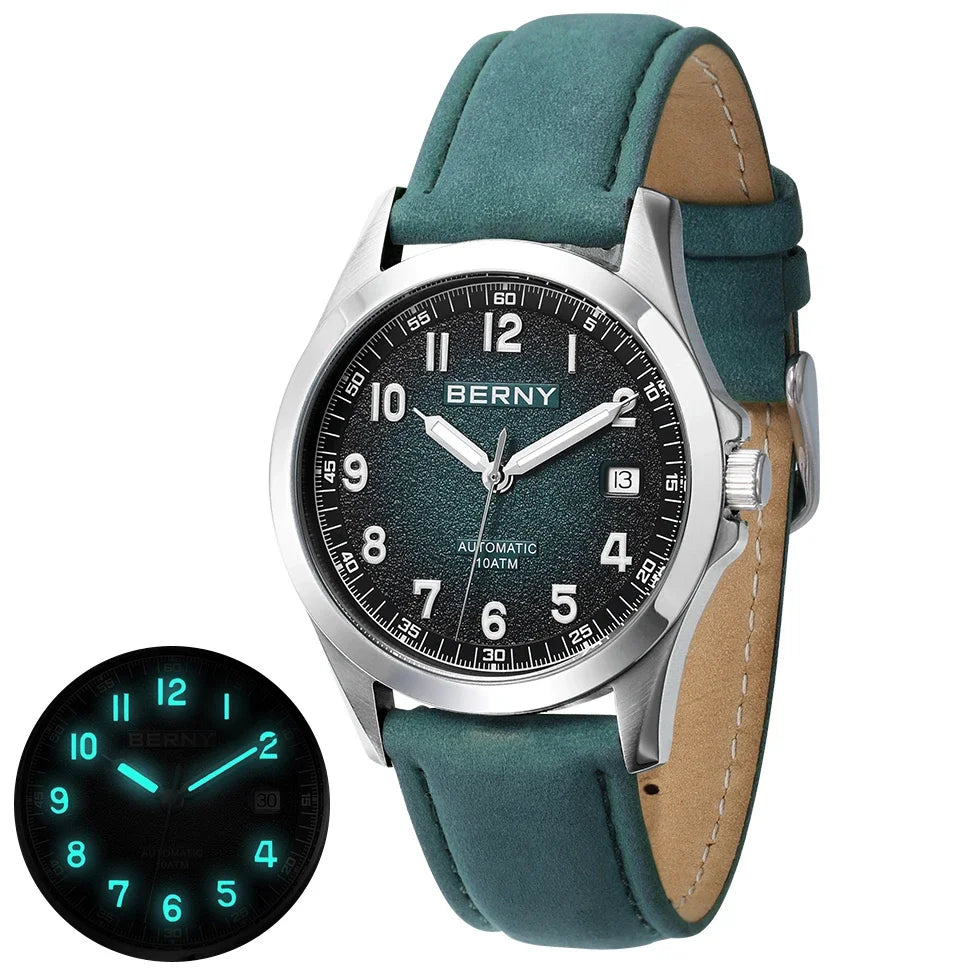 BERNY Automatic Watch Men  ST2130 Luminous Mechanical Wristwatch Sapphire Waterproof 10ATM Top Brand Luxury Watch for Men