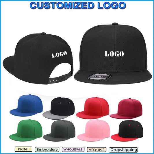 Custom Print Embroidery Logo Flat-brimmed baseball cap Unisex Outdoor Hat Hip Hop Dad Hat Gorras Hombre Street Snapback Hat