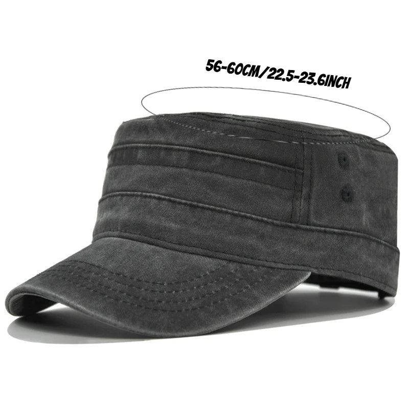 Casual Washed Cotton Flat Top Hat Adjustable Fisher Caps Men Women Cadet Military Cap Unique Design Vintage Cap Four Season ﻿