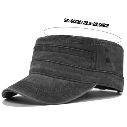 Casual Washed Cotton Flat Top Hat Adjustable Fisher Caps Men Women Cadet Military Cap Unique Design Vintage Cap Four Season ﻿