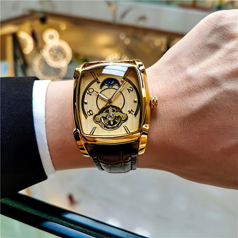 [Reloj mecánico de lujo con tourbillon] Reloj mecánico de lujo con tourbillon ligero para hombre: modelo de gama alta totalmente automático, con un moderno diseño «esqueleto», ideal para un atuendo profesional o