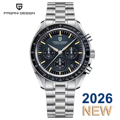 Montre pour homme PAGANI DESIGN « New Moon » – Montre à quartz de luxe, chronographe, verre saphir avec traitement antireflet, lunette en céramique, aiguilles luminescentes