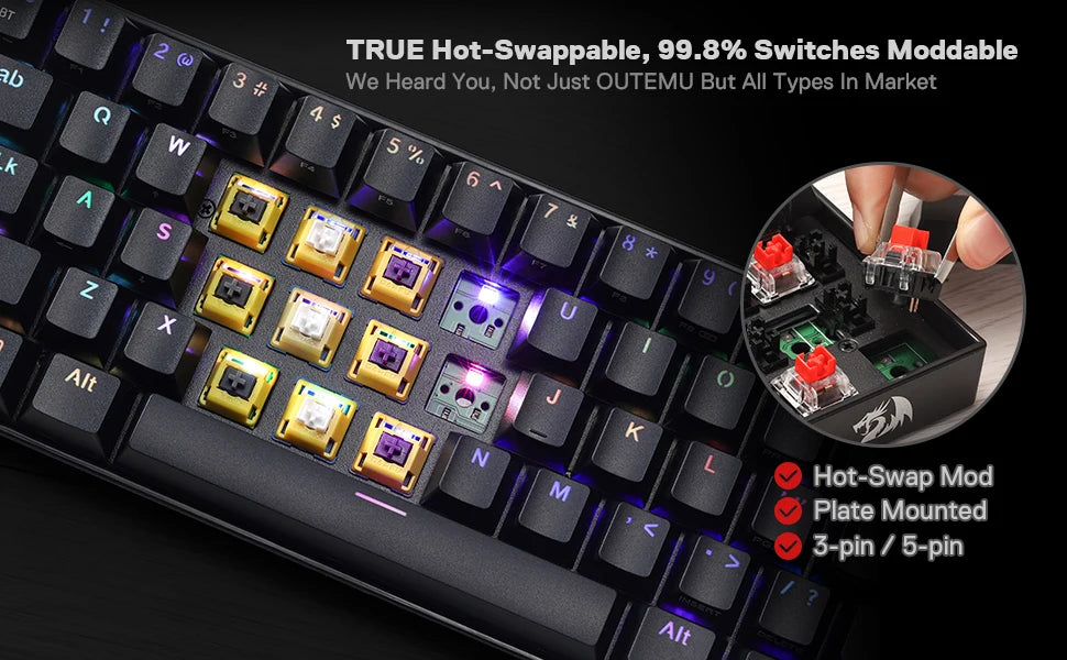 Redragon K530 Pro Draconic 60% Wireless Mechanical Keyboard, 61-Key RGB Hot-Swappable Gaming Keyboard, Bluetooth 5.0/2.4GHz/USB-C Tri-Mode Mechanical Keyboard