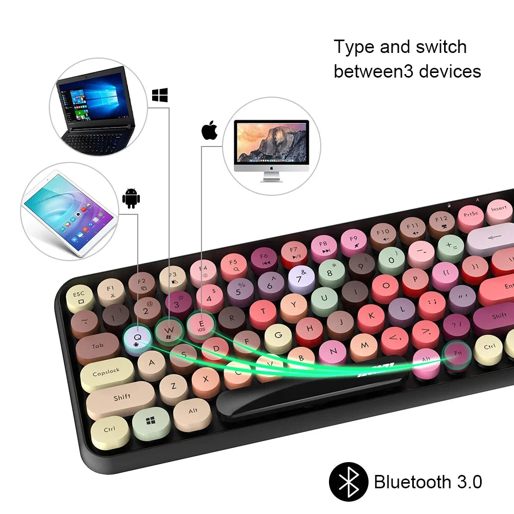 AJAZZ 308i  Wireless Bluetooth Keyboard 84 Keys Rechargeable Retro Round Typewriter Keycaps, Portable Mechanical K