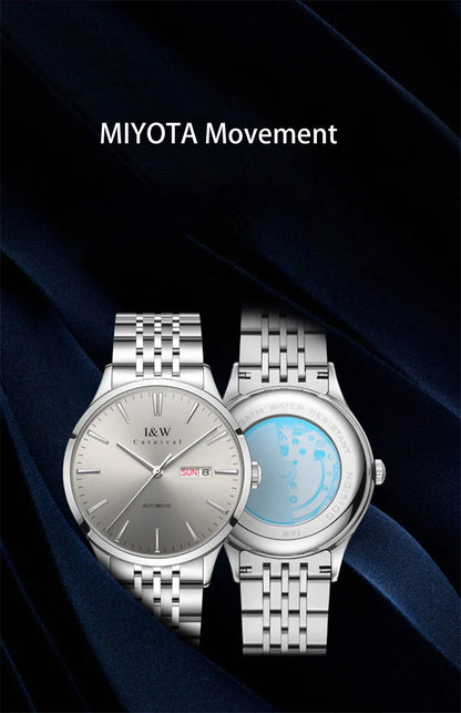 Carnival High-end Series I&W Brand Automatické mechanické hodinky Pánske vodotesné hodinky Oceľ 316L Safír Pánske hodinky na biznis