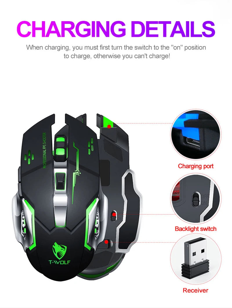 New Wireless Mouse Charging Gaming Mouse Mute Backlit Mouse Mechanical Ergonomic Optical Computer Accessories for PC Laptop