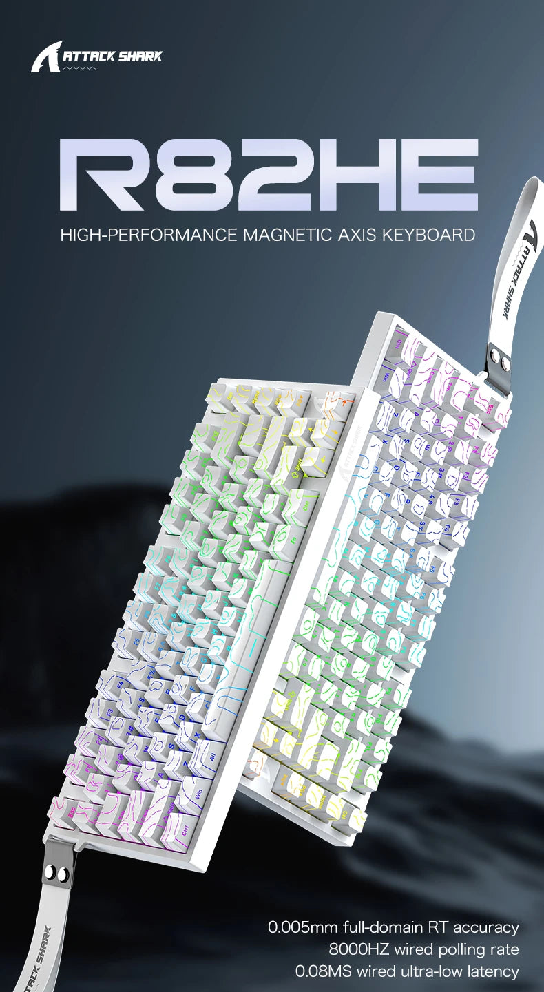 ATTACK SHARK R82 HE 8000Hz Magnetic Switch Keyboard 75% 0.005mm Rapid Trigger Low Latency RGB Hall Effect Wired Gaming Keyboard