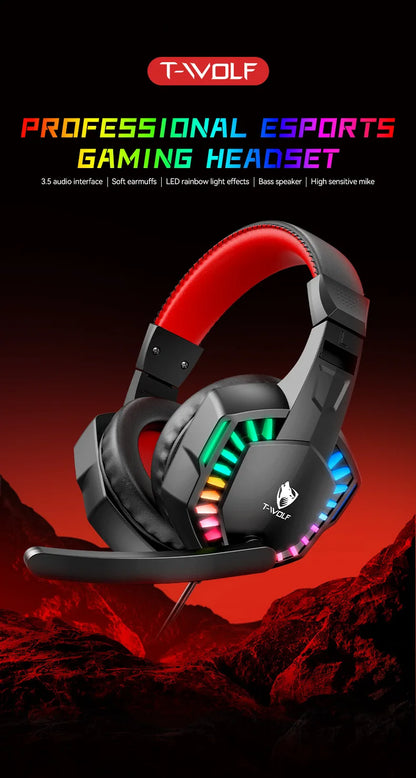 H120 RGB LED Light Wired Headphones USB 3.5mm Audio Interface Bass Stereo Sound Gaming Headsets with High Sensitivity Microphone