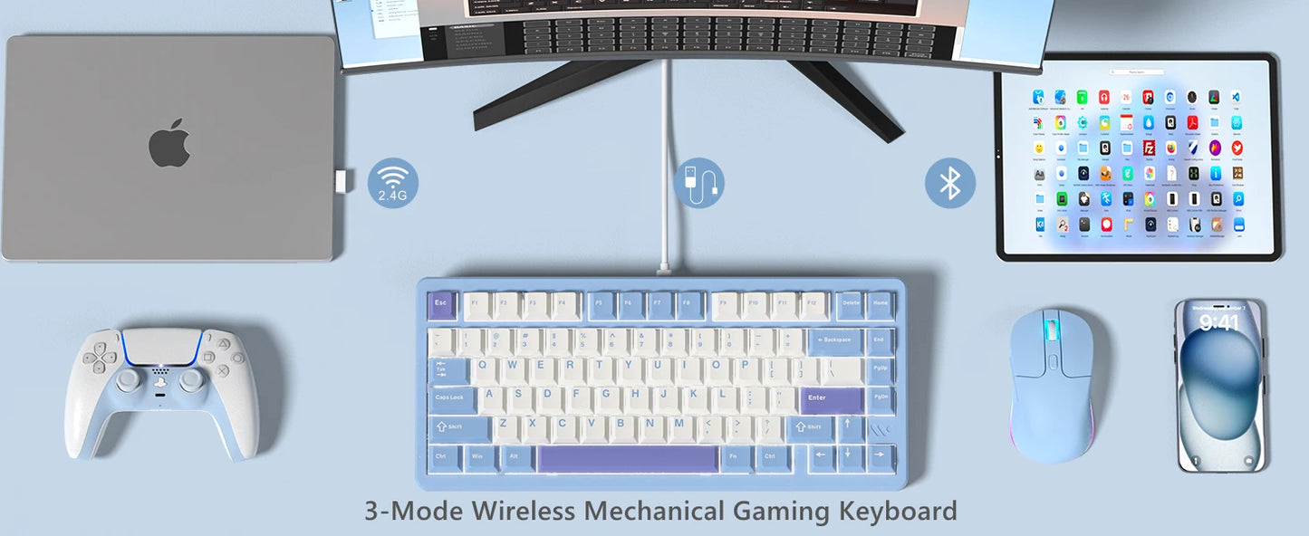 Womier SK75 75% Tri-Mode Aluminum Alloy Shell Blue Hot Swap Gaming Mechanical Keyboard RGB Wireless Gasket Mounted Keyboard