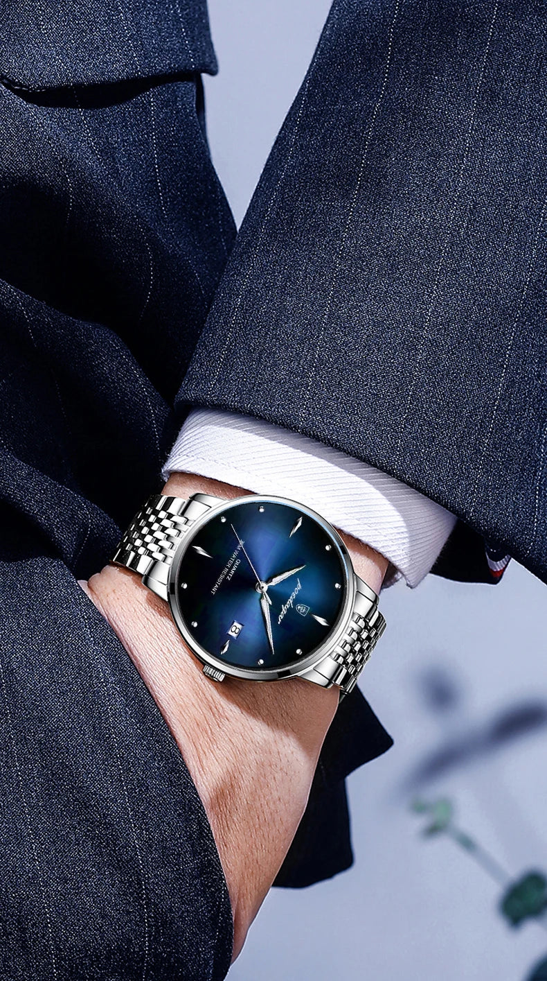 Reloj de hombre POEDAGAR Business de cuarzo, acero inoxidable, resistente al agua, fecha luminosa, reloj de pulsera de lujo informal para hombre