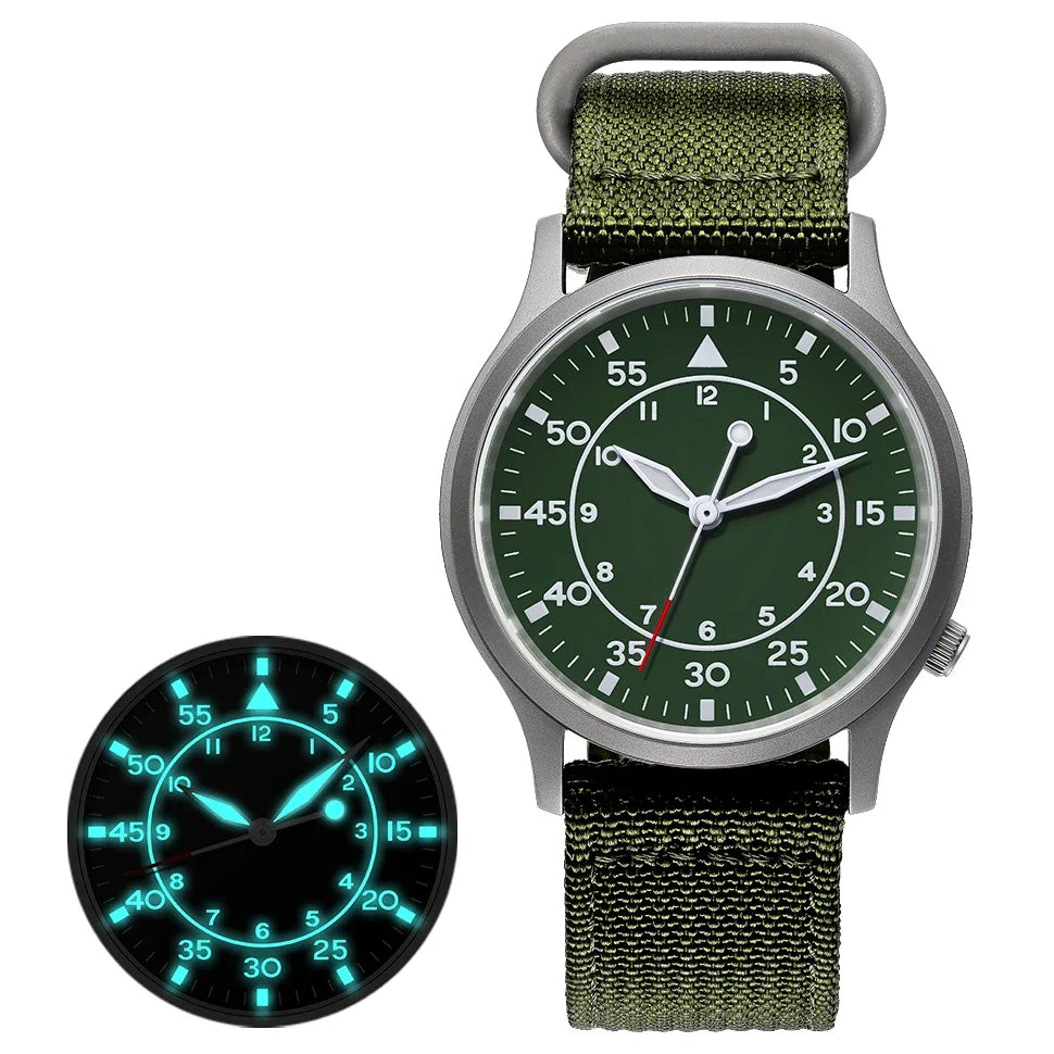 BERNY Titanium herenhorloge met kwartsmechanisme, AR-coating, saffierglas, modieus polshorloge, lichtgevend, VH31, ultradun polshorloge, waterdicht tot 5 ATM