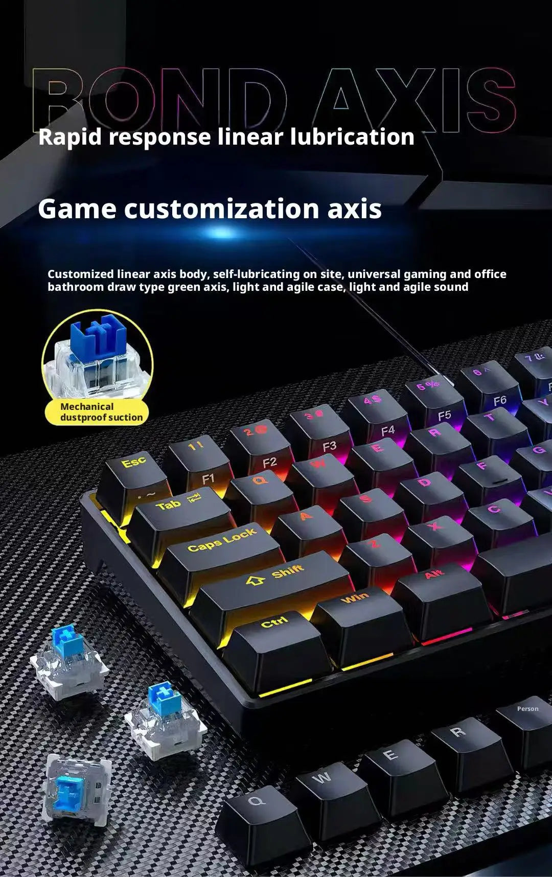 61-Key RGB Backlit Tri-Mode Bluetooth Mechanical Keyboard Dust-Proof Hot-Swappable Wireless Gaming & Office Keyboard for Esports