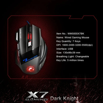 Wired Gaming Mouse, Gamer Computer Mouse with RGB Backlit, Ergonomic Design, Silent Backlight, LED, 7 Buttons, USB Mice for PC Desktop