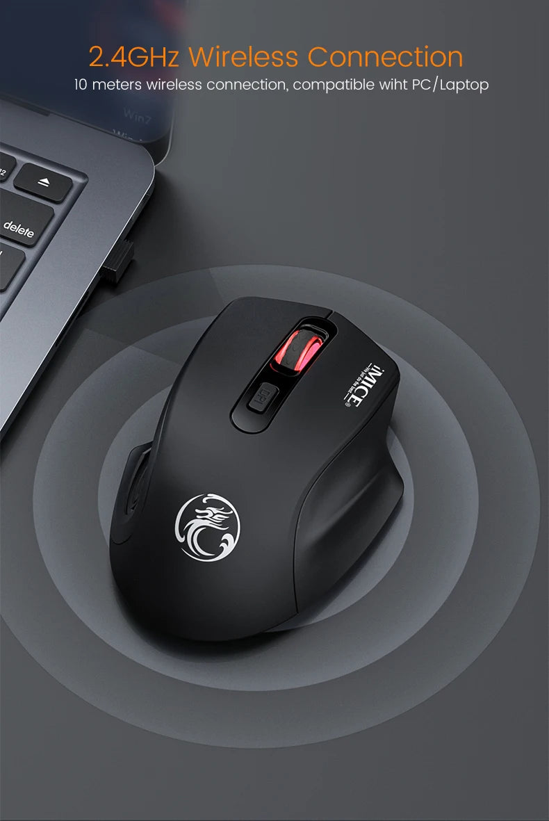 Silent Rechargeable 1600 DPI Adjustable 2.4GHz Wireless Connection Mouse Quiet Click For Office Use Compatible With PC Laptop