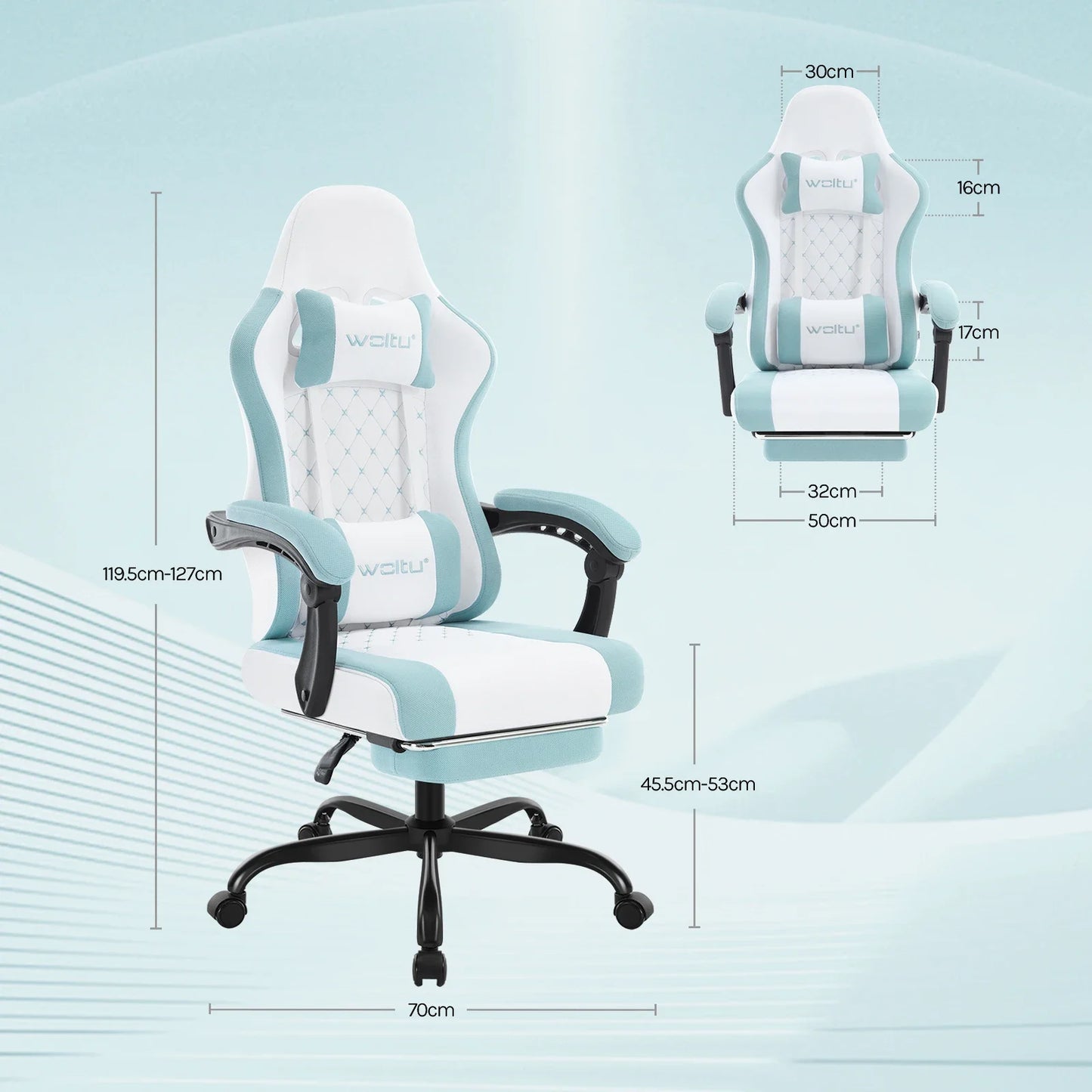 Silla de ordenador giratoria WOLTU con función de masaje, silla de oficina ergonómica con almohada y reposapiés, silla gaming ajustable en altura