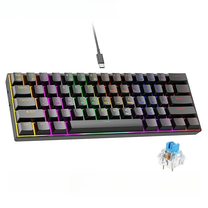 60% mechanical keyboard 61 key wired luminous gaming keyboards Gamer keyboard for computer PC ergonomic black white key board