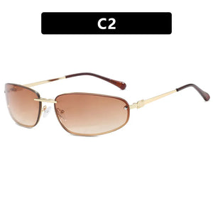 Gradient Oval Frameless Women's Sunglasses High Quality Luxury Brand Y2k Rimless Glasses Women High-end Punk Popular Shades UV