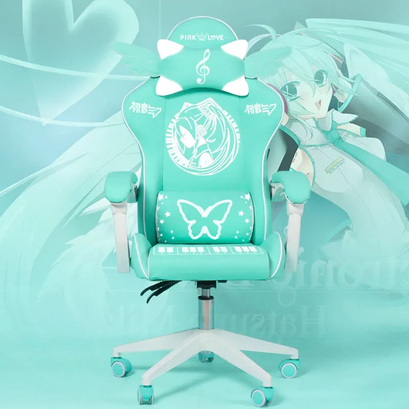 Pink Cartoon Electric Sound Girl Office Chair 360° Lift Rotating Home Computer Game Student Learning to Upgrade Latex Cushion
