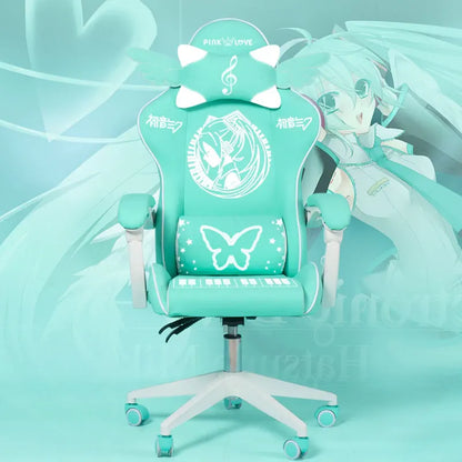 Pink Cartoon Electric Sound Girl Office Chair 360° Lift Rotating Home Computer Game Student Learning to Upgrade Latex Cushion