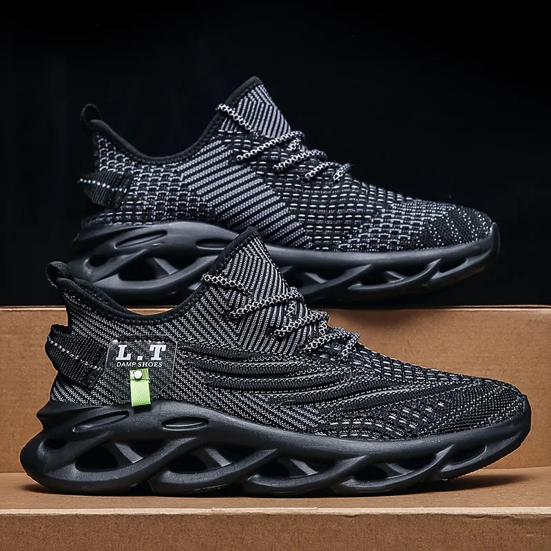 Men Sports Running Black Jogging Shoes Casual Sneakers Outdoor Breathable Mesh Women Light Shock-Absorption Black Tennis