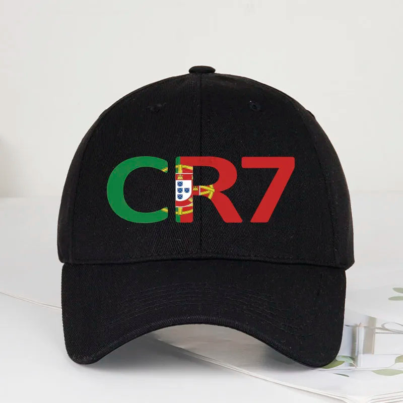 CR7 Portugal Print Black Baseball Cap Adjustable Unisex Football Player Casual Sun Hat
