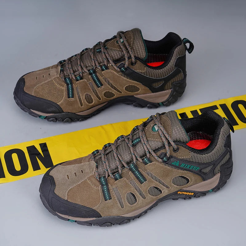 HIKEUP Hiking Shoes Men's Winter Climbing Trekking Sneakers for Men Leather Breathable Outdoor Anti-Skid Sports Work Shoes
