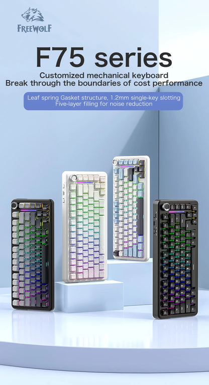 Teclado mecânico F75 FREEWOLF * AULA F75 Bluetooth de três modos, dedicado a gaming e utilização em escritório