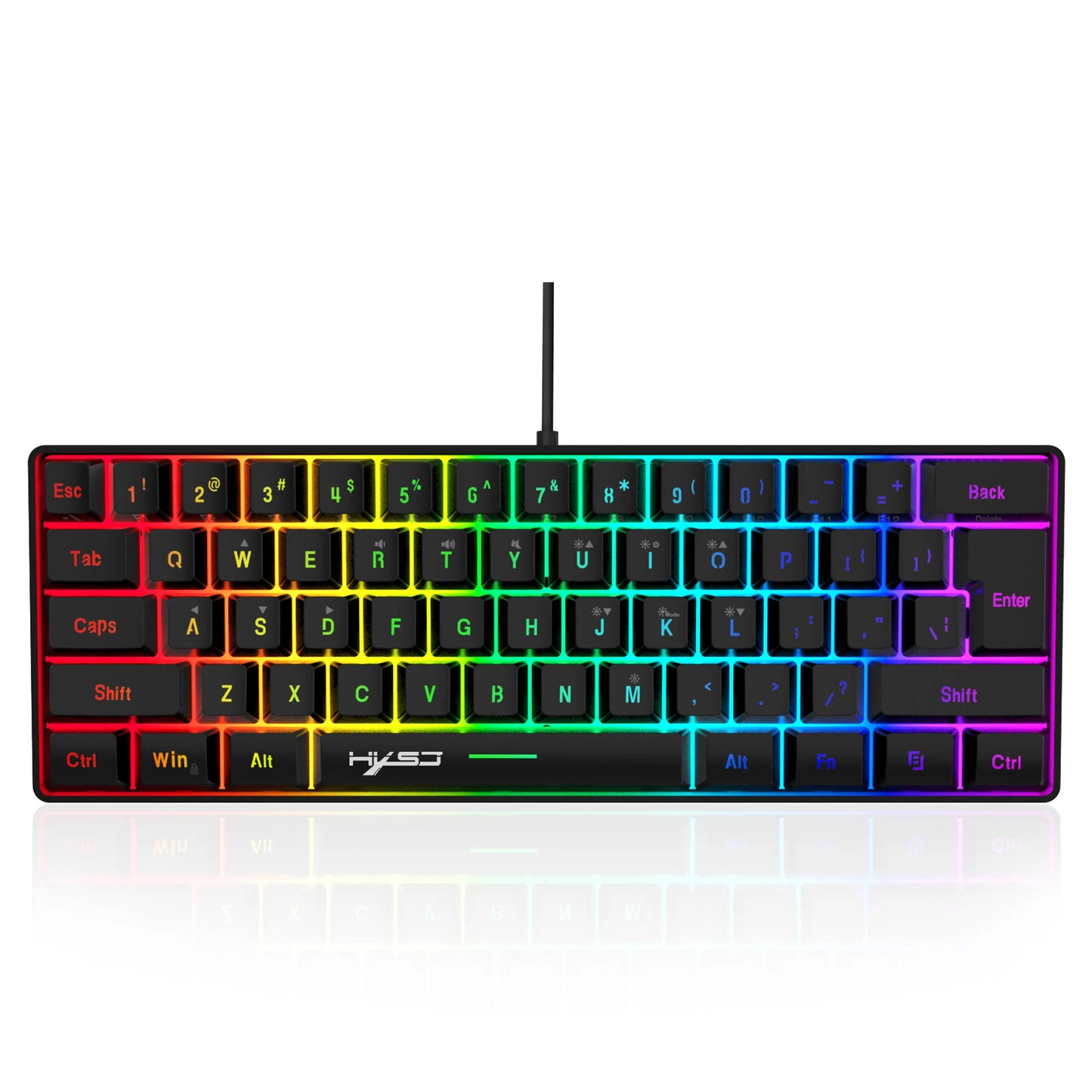 60% RGB Backlit Gaming Keyboard, Compact 61-Key Mini Wired Office Keyboard with Ergonomic Design, USB Connectivity Sleek