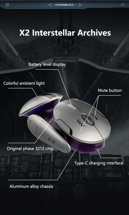 Mouse wireless Bluetooth in metallo Inphic X2 tri-mode, silenzioso, ricaricabile, e-sport, retroilluminato, per gaming, PC e laptop, idea regalo