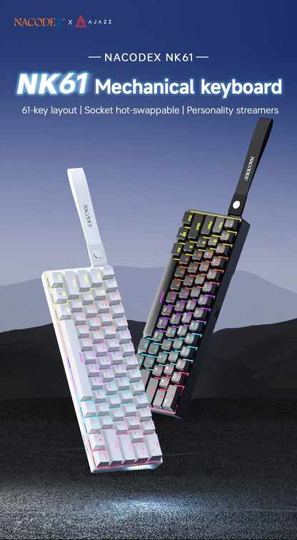 Ajazz NK61 Wired Mechanical Gaming Keyboard with full-key hot-swappable switches  RGB lighting effects 61 keys red switches
