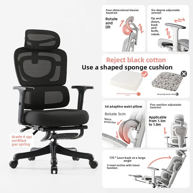 Ergonomic Office Chair Comfortable Long Sitting Home Gaming Computer Recliner Nap Chair Adjustable Height Lumbar Support Swivel