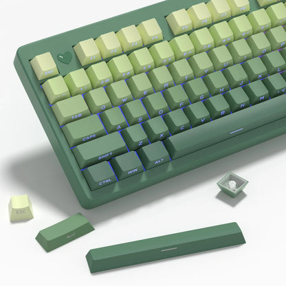 New 133 Keys Gradient Green Shine Through Keycaps Side Printed PBT Keycap Cherry Profile Double Shot for Mechanical Keyboards