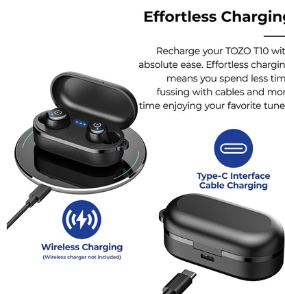 TOZO T10 Bluetooth 5.3 Earphones, Wireless Headphones, AI Enhanced Calling With Deep Bass, IPX8 Waterproof Earbuds, 45H Play