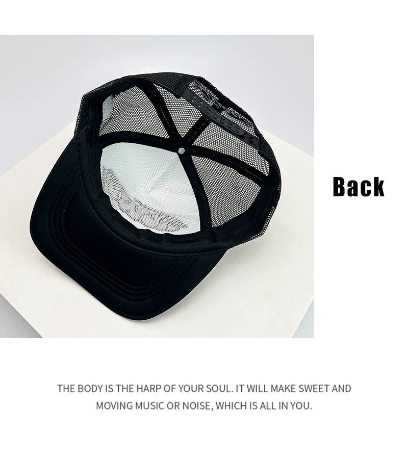 New Unisex Color Block Printed Letter Embroidery Baseball Hats Hip Hop Breathable Mesh Sunshade Street Trucker Caps Versatile