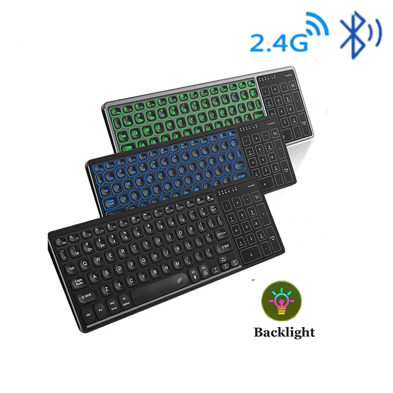 Backlit 7-Colors Bluetooth Keyboard with Touchpad 2.4G Wireless Multimedia Rechargeable Keyboard for Laptop PC Tablet