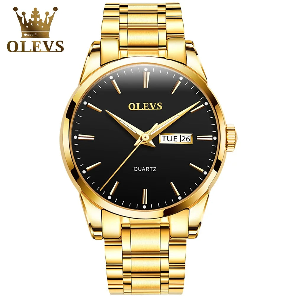 Orologio da uomo OLEVS – Orologio da polso al quarzo in acciaio inossidabile, impermeabile, dorato, elegante e luminoso, accessorio di lusso per uomo