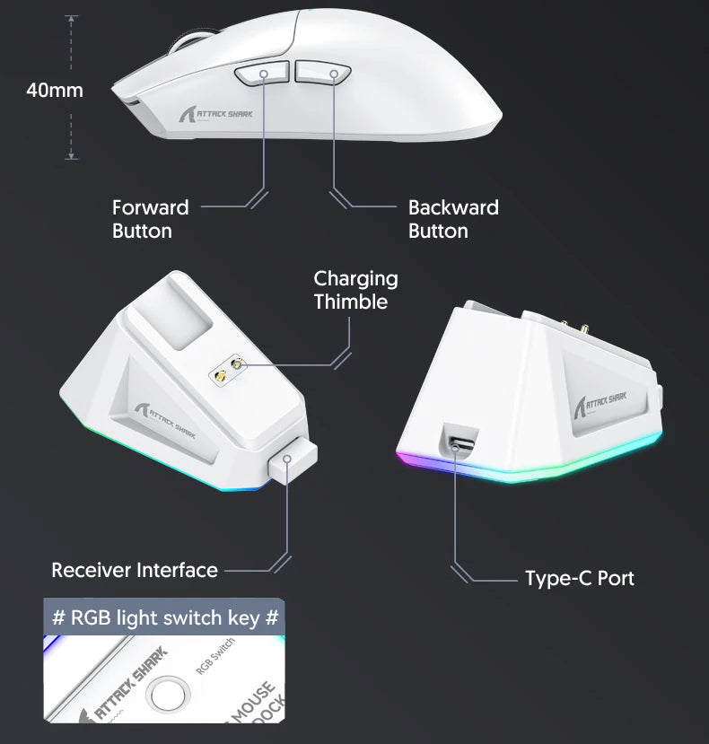 ATTACK SHARK X11 Tri-Mode Lightweight Gaming Mouse with PAW3311, 22000DPI, 400IPS, 40G, 59g, Magnetic Fast Charging, RGB Backlight