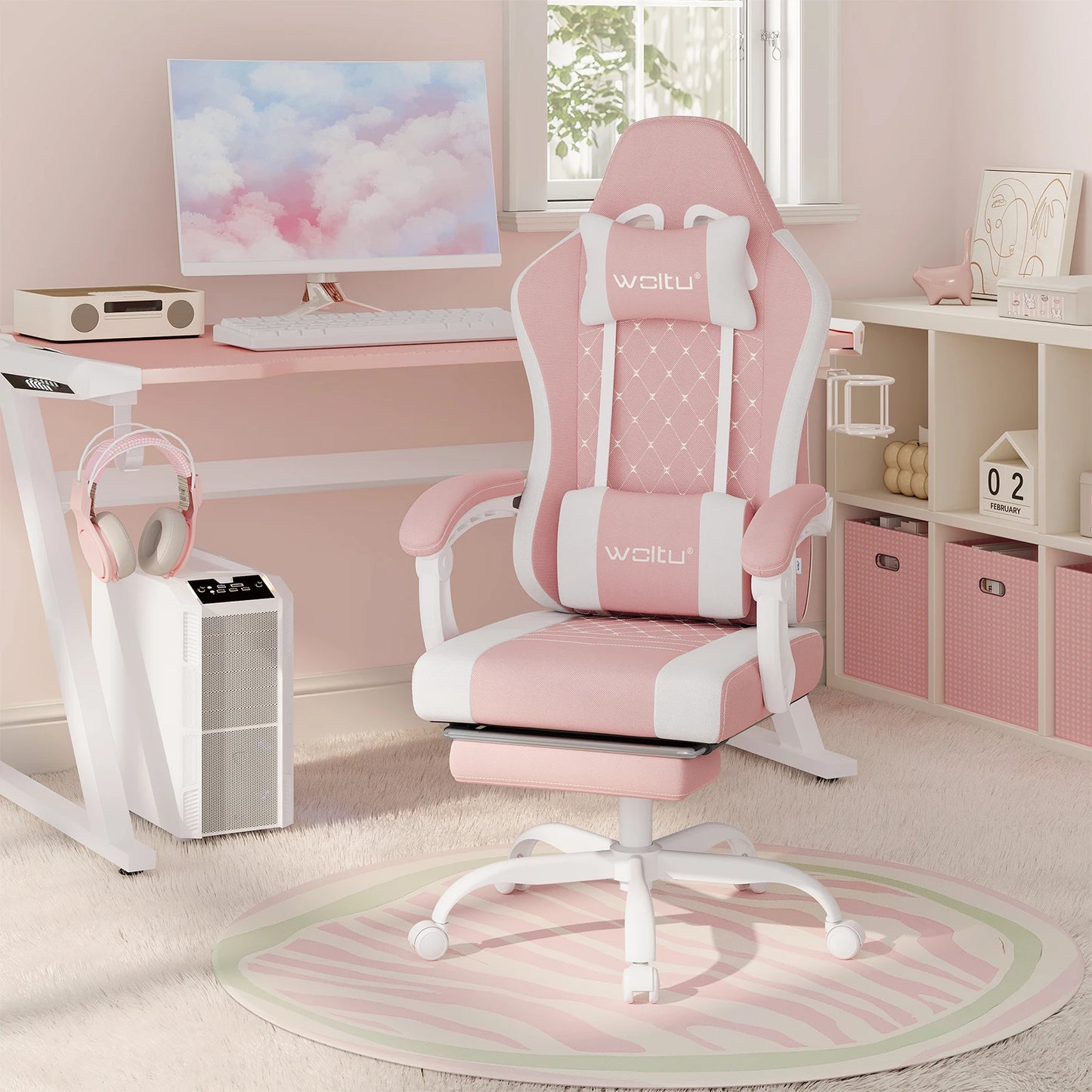 Silla de ordenador giratoria WOLTU con función de masaje, silla de oficina ergonómica con almohada y reposapiés, silla gaming ajustable en altura
