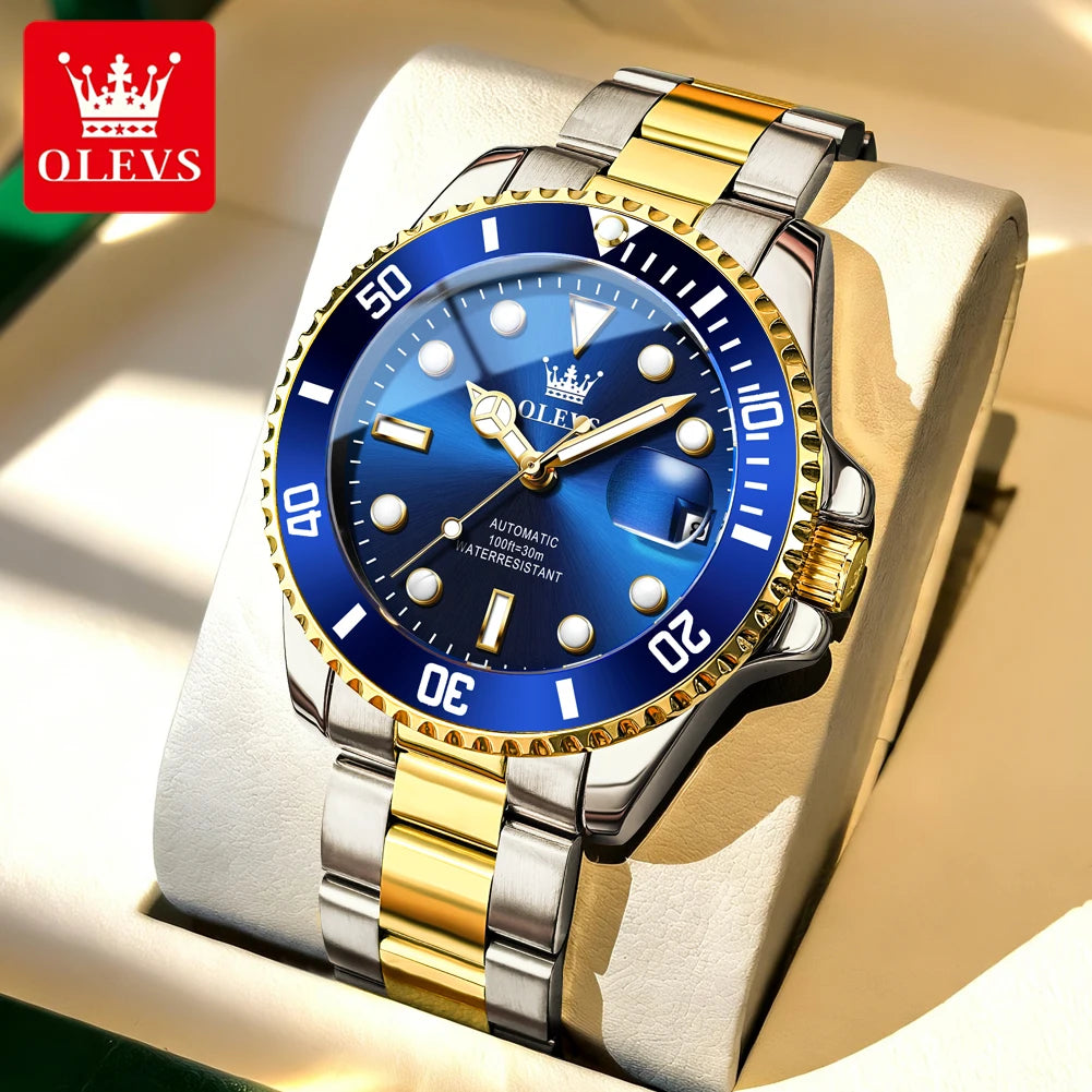 Relógio mecânico automático de luxo para homem OLEVS 6650 – Estanque, luminescente, bracelete em aço – Relógio de pulso para homem, estilo profissional, marca de prestígio