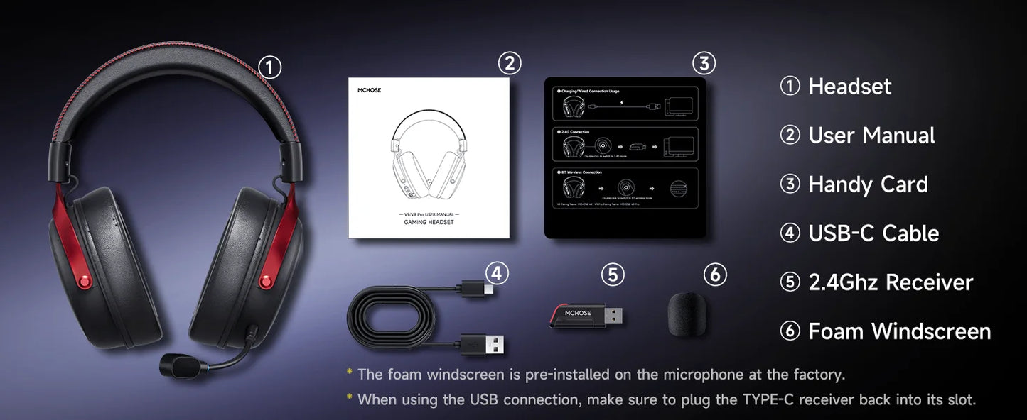 MCHOSE V9 Pro Gaming Wireless Headset 7.1 Surround Sound Headphones Noise Canceling Mic Low Latency Lightweight for PS5 PC SWITCH