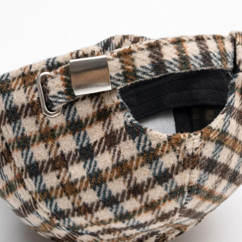 Elegant Plaid Fleece Baseball Cap Thick Warm Casual British Retro Style Two-Tone Design Perfect for Everyday & Holiday Outfits