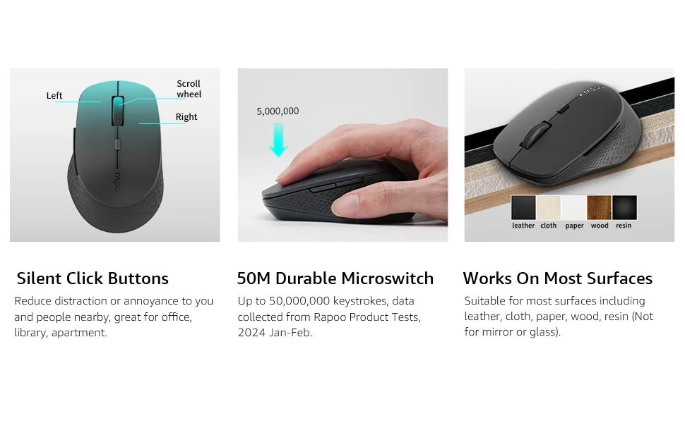 Rapoo M300G Multi-Mode 2.4G Wireless and Bluetooth 4.0/5.0 Mouse 2400DPI Ergonomic Silent Mouse for Computer PC Laptop